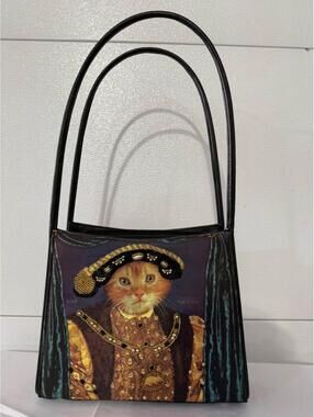 Cat Portrait Beaded Handbag